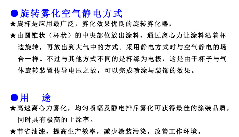 旋轉(zhuǎn)霧化空氣靜電方式及用途